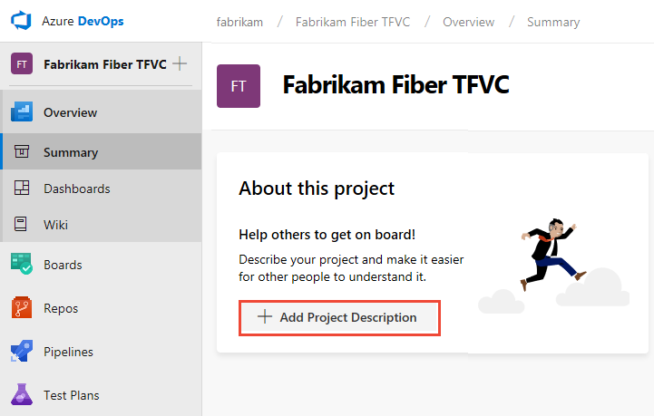 欢迎页面，TFVC 新项目，创建自述文件，新建导航