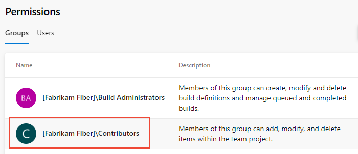 Security page, Contributors group