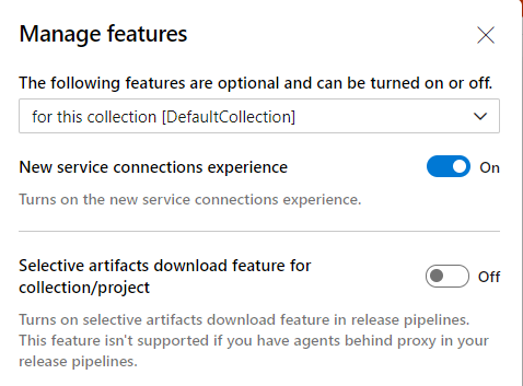 Manage features for the collection