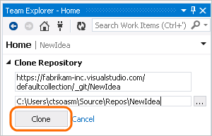 Choose Clone to store the repository locally