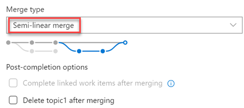 Screenshot showing new merge types for completing pull requests.