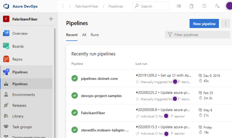 Azure Pipelines landing page
