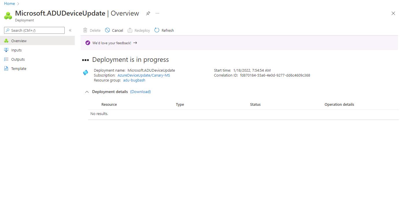Screenshot of account deployment in progress.