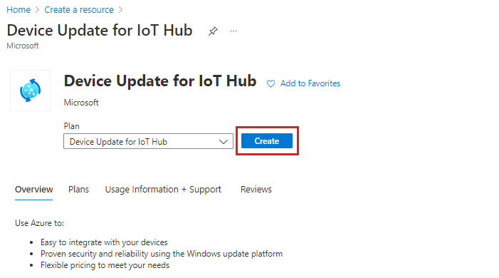 Screenshot of Device Update for IoT Hub resource.