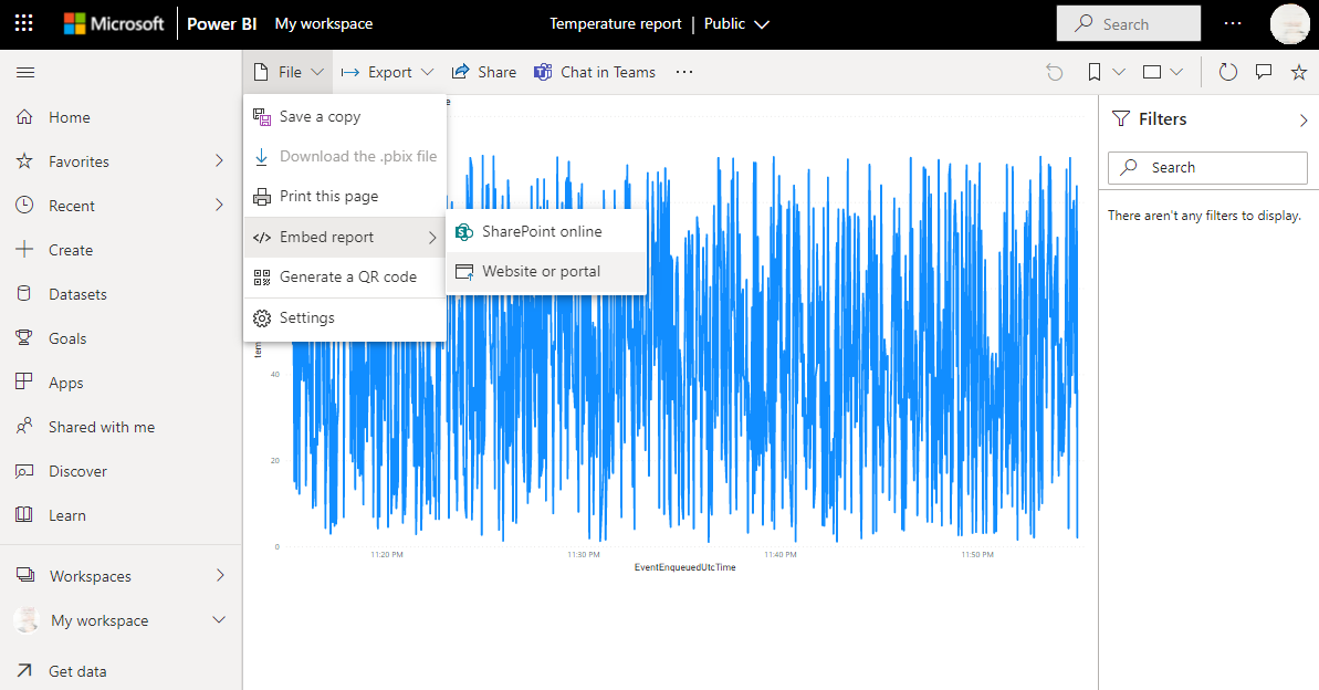 Select embed report website for the Microsoft Power BI report