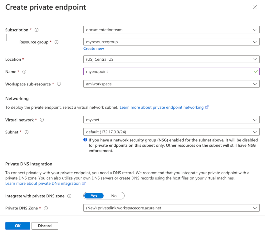 Private endpoint creation