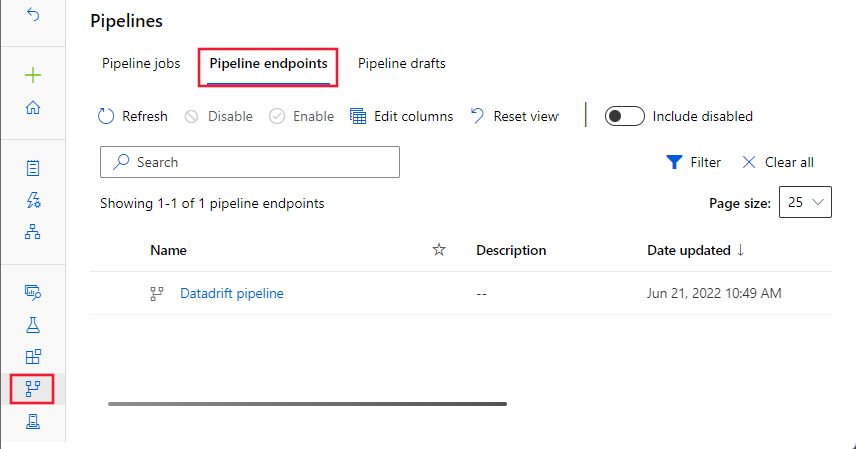 Screenshot shows pipeline endpoints.