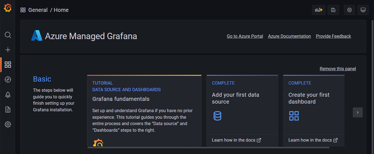 Screenshot of a Managed Grafana instance.