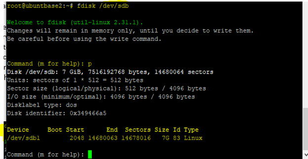 Putty client command-line screenshot showing the commands for creating the 2048 offset.