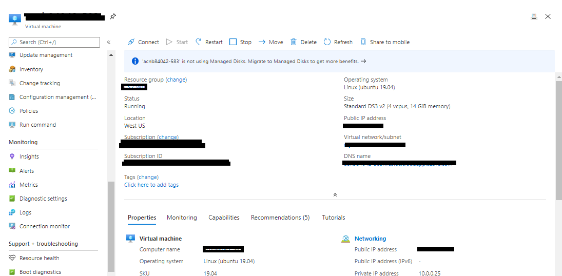 Screenshot of the Azure portal with the 'Run Command' option in the left pane.