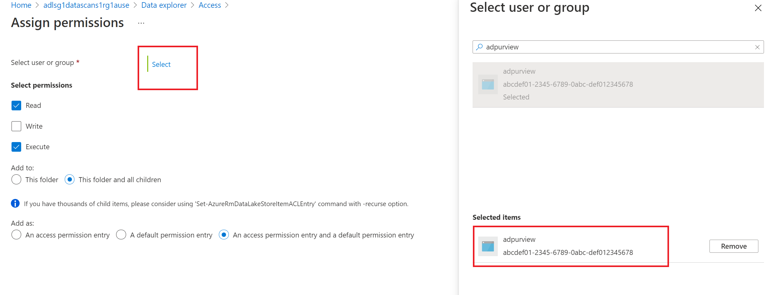 显示为 Microsoft Purview 帐户分配权限的详细信息的屏幕截图
