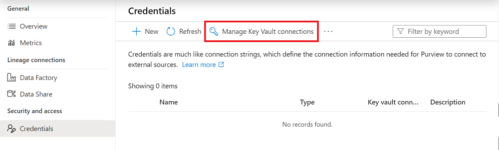管理 Azure 密钥保管库连接。