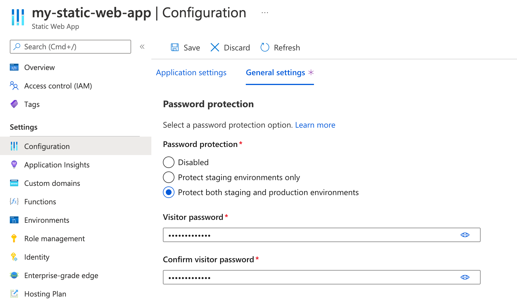 Screenshot of enabling password protection