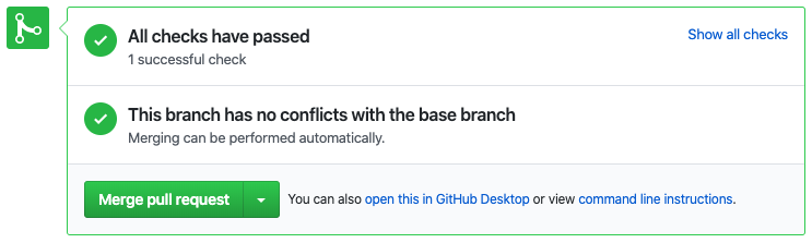 Merge pull request button in GitHub interface