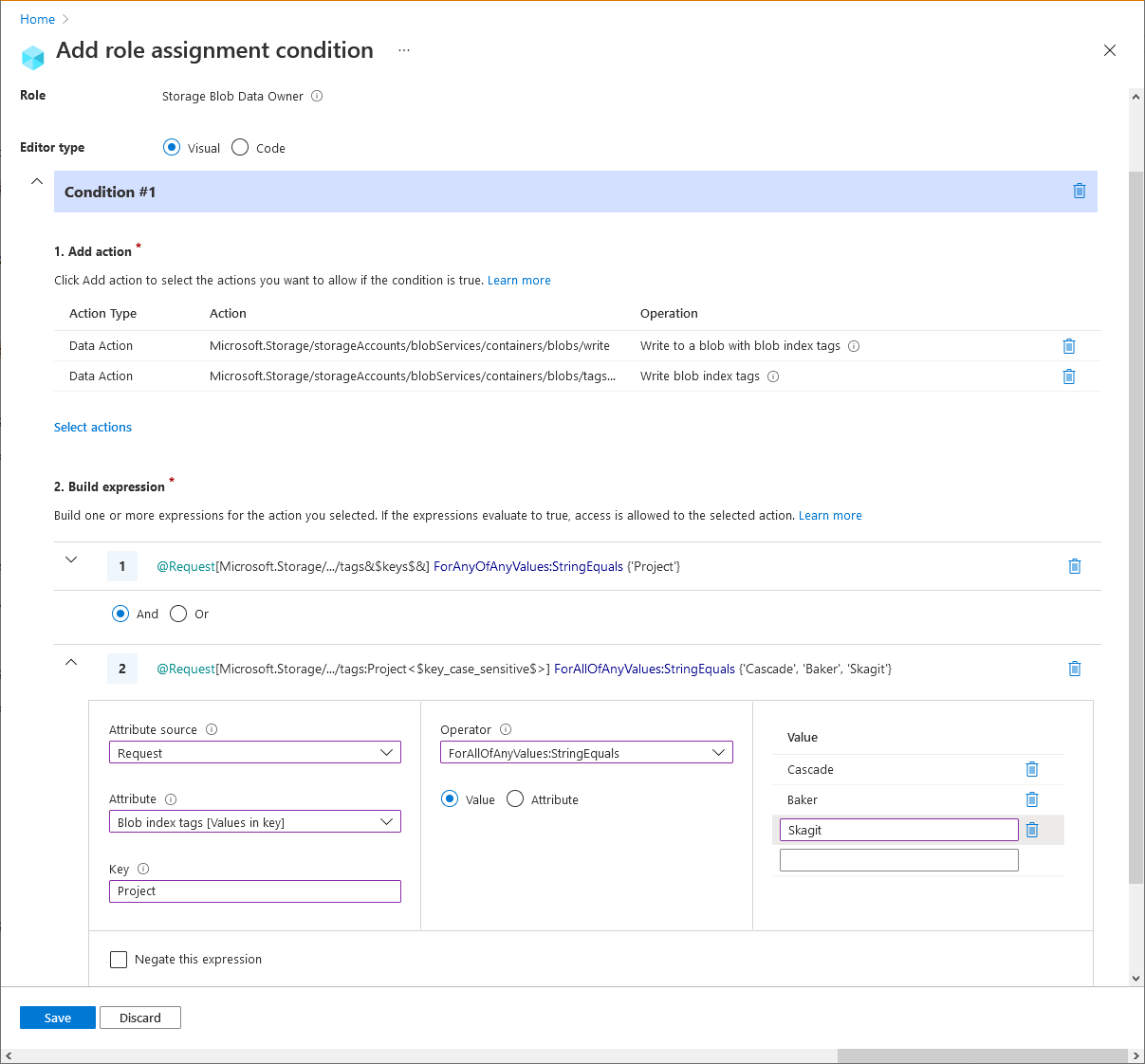 Screenshot of example 4 condition 1 editor in Azure portal.