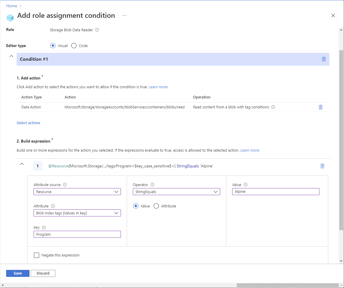 Screenshot of example 8 condition 1 editor in Azure portal.