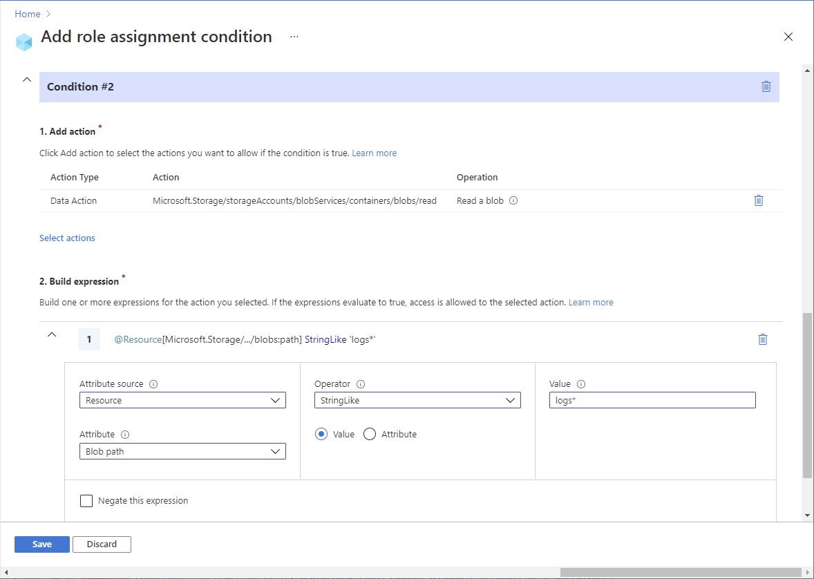 Screenshot of example 8 condition 2 editor in Azure portal.