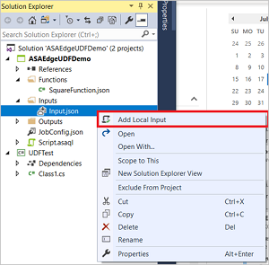 Add local input to Stream Analytics job in Visual Studio