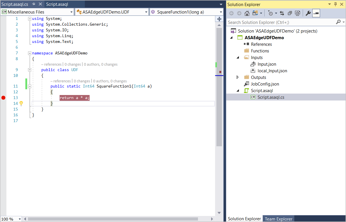 Add breakpoints to Stream Analytics user-defined function in Visual Studio