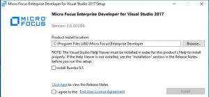 “Micro Focus Enterprise Developer for Visual Studio 2017 安装”对话框