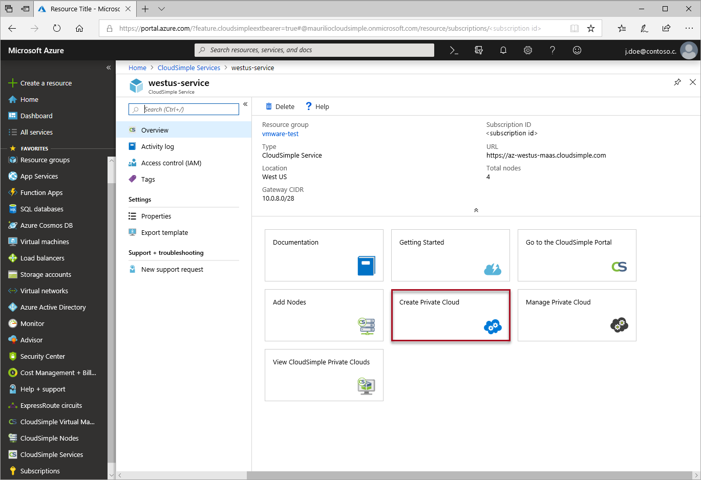 快速入门 创建私有云 Azure Vmware Solutions By Cloudsimple Microsoft Docs
