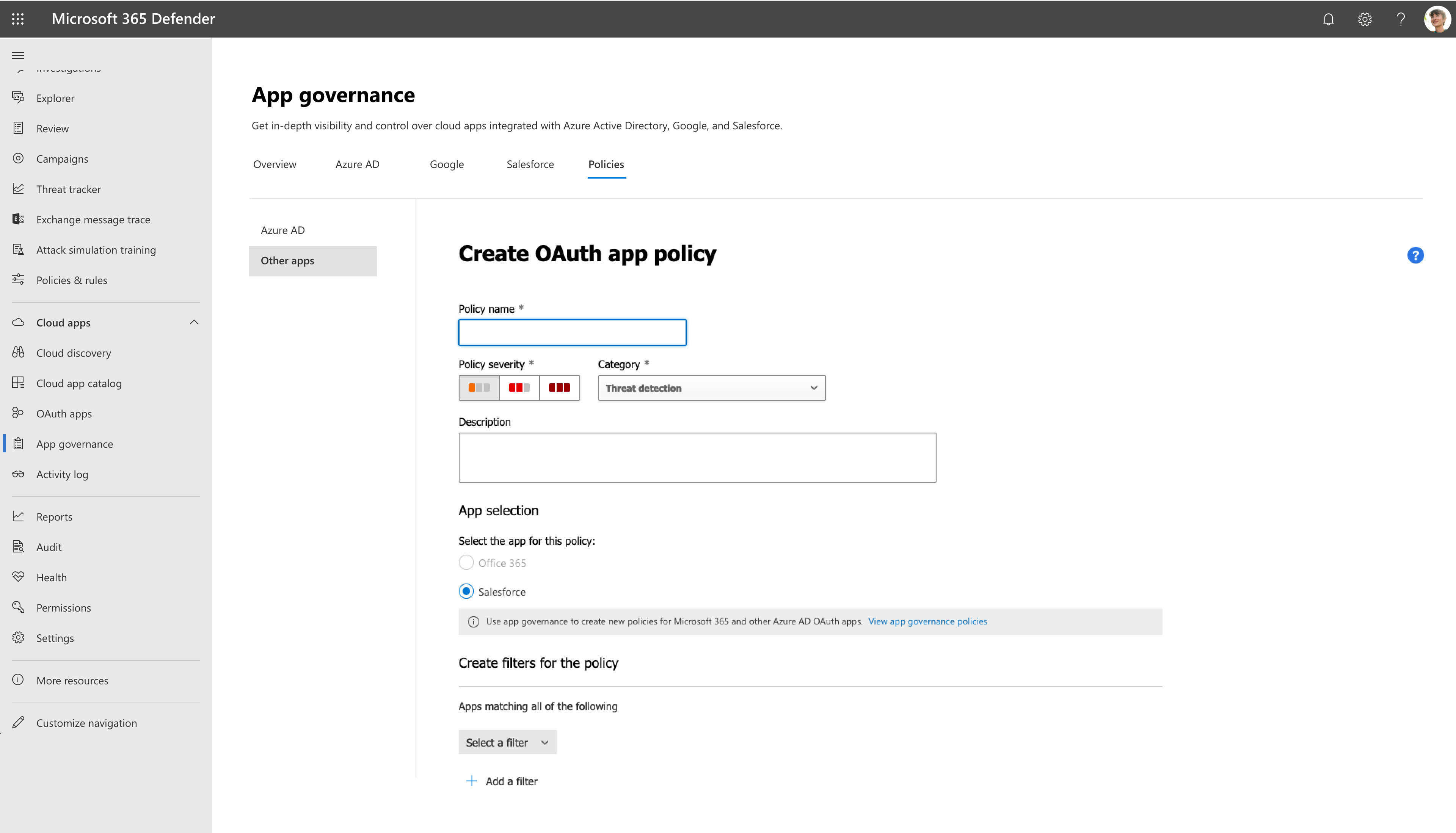 Other apps-policy creation