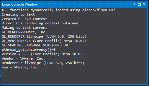 Screenshot of the Visual Studio Linux Console Window.