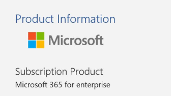 应用程序内显示"Office企业Microsoft 365产品信息"部分。