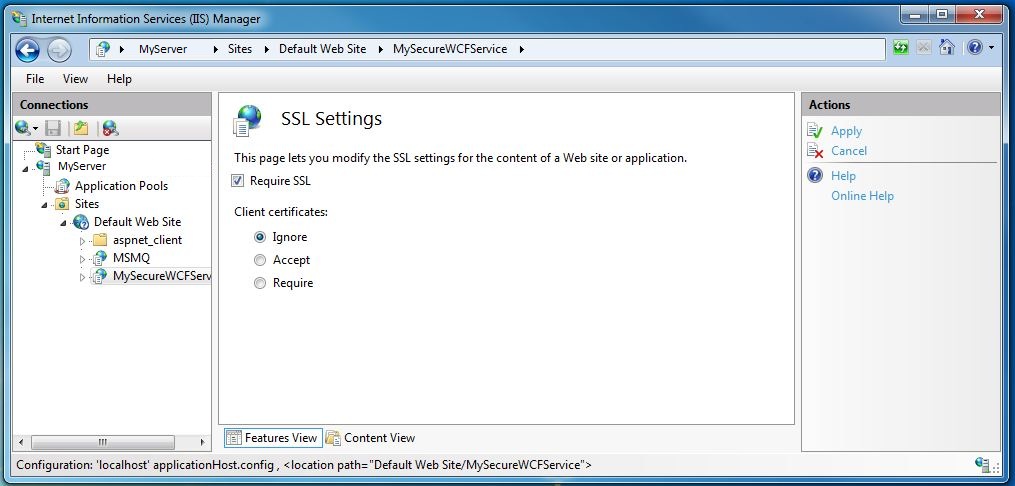 Virtual directory SSL settings