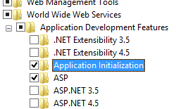 Screenshot shows Application Development Features node expanded and Application Initialization selected.