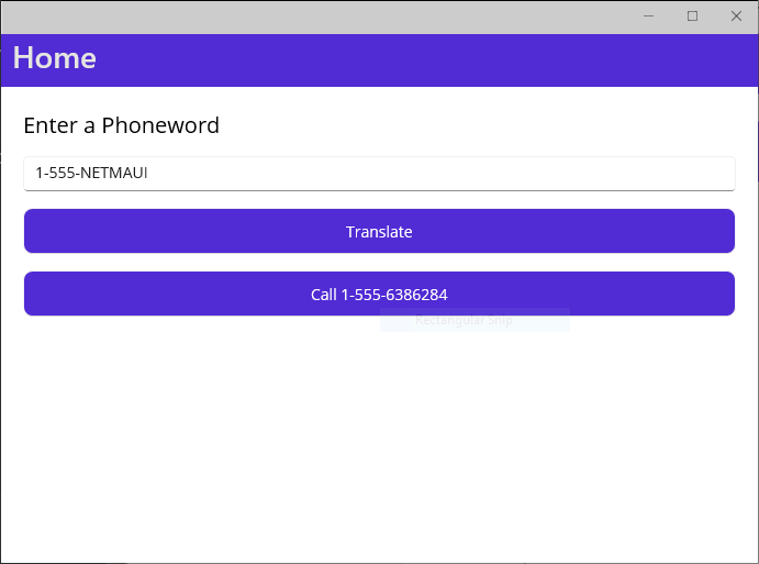 A screenshot of the Phoneword UI. The user has translated the text to a valid phone number.
