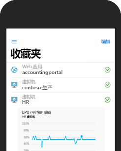 在手机上运行的 Azure 移动应用的屏幕截图（显示 Azure 资源的“收藏夹”列表）
