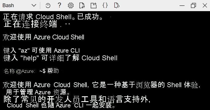 Microsoft Edge 浏览器窗口中使用 Bash 的 Azure Cloud Shell 实例的屏幕截图