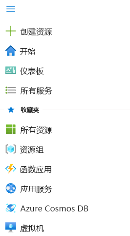 Azure 门户中门户菜单和收藏夹的屏幕截图。