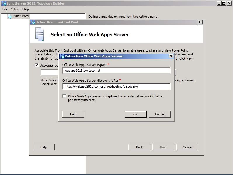 定义新的 Office Web 应用服务器 FQDN 属性