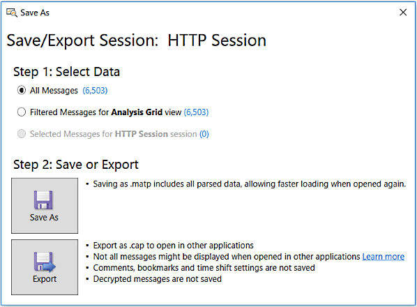 Save As/Export Session dialog