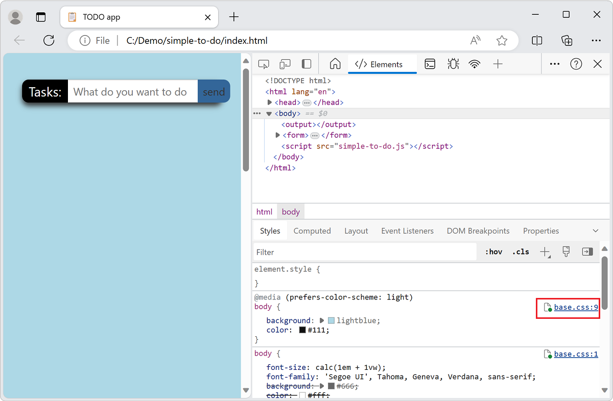 在“样式”工具中选择文件链接将在 Visual Studio Code