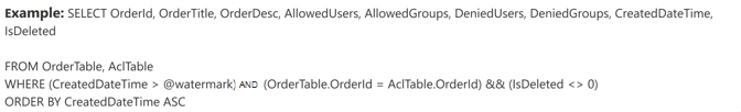 显示具有示例属性的 OrderTable 和 AclTable 的脚本。