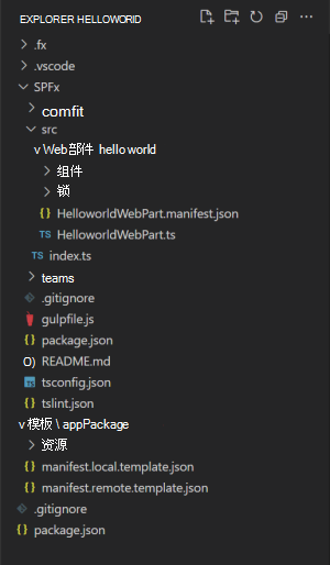 显示 Visual Studio Code 中个人应用的应用项目文件的屏幕截图。