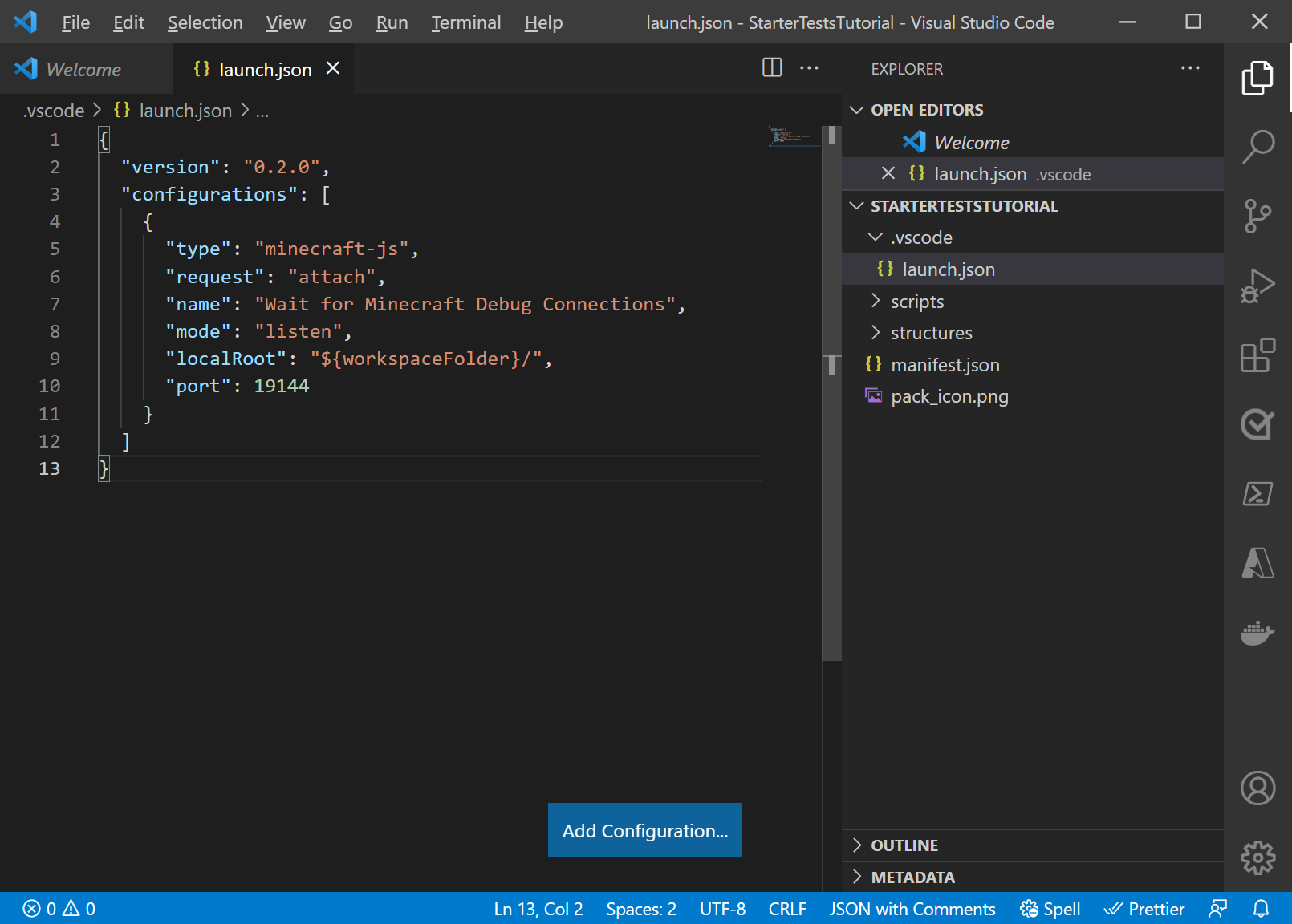 打开 launch.json 的 Visual Studio Code