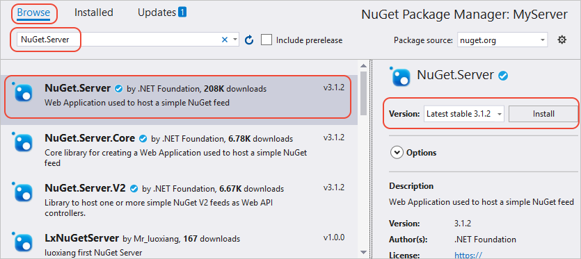 NuGet.Serverインストールパッケージ