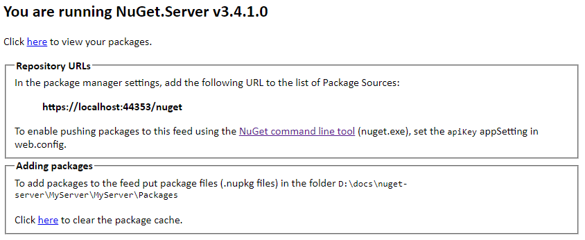 NuGet.Server of the application's default home page