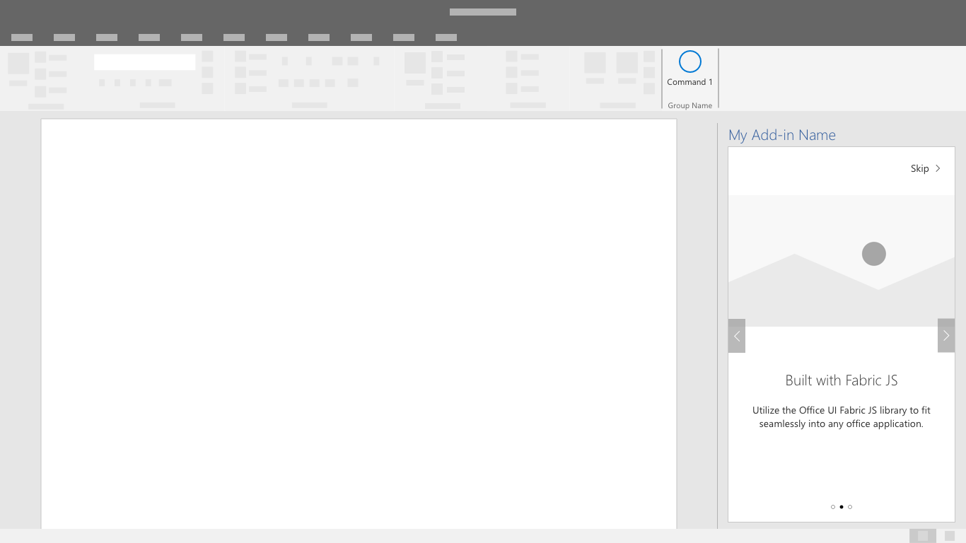 显示 Office 桌面应用程序任务窗格首次运行体验中轮播的步骤 2 的插图。在此示例中，任务窗格中有 3 个轮播屏幕。