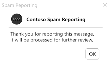 加载项处理报告的垃圾邮件后显示后处理对话框的示例。