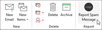 垃圾邮件报告加载项的示例功能区按钮。