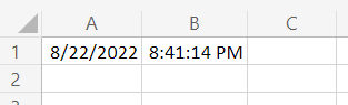 显示单元格 A1 和 B1 中的日期和时间值的工作簿。