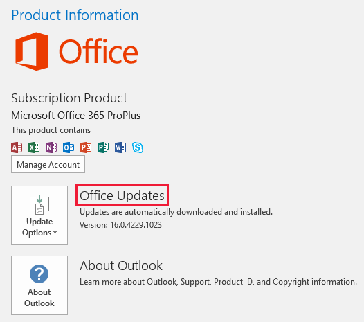 屏幕截图显示了“Office 产品信息”部分。