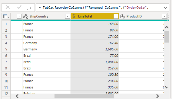Screenshot that shows the cleaned up columns in the table.