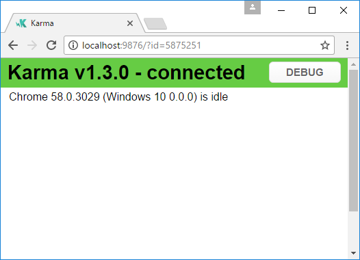 Screenshot of the Chrome browser, which shows that karma dot js is running the test case.