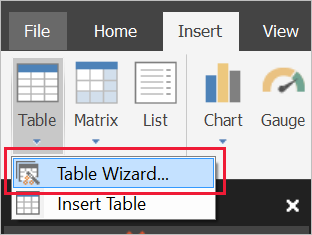 Start the Table Wizard